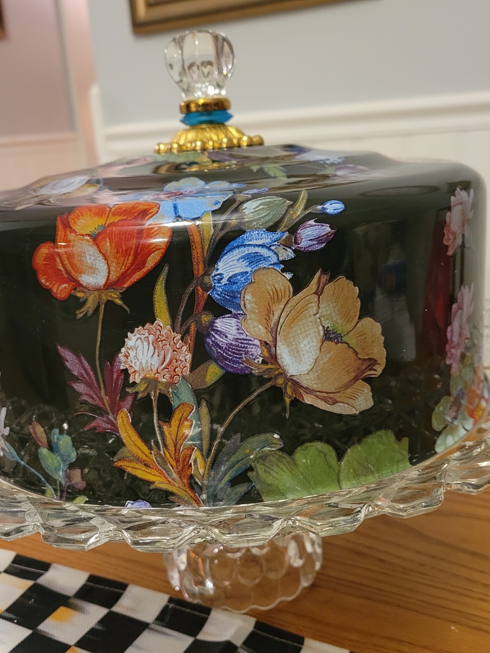 MacKenzie-Childs Black Floral Cake Dome with Glass Knob (Dome Only) - Picture 3 of 7